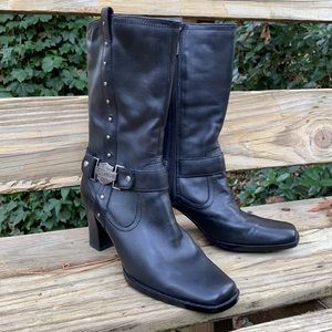 Harley-Davison Black Leather Heeled Boots